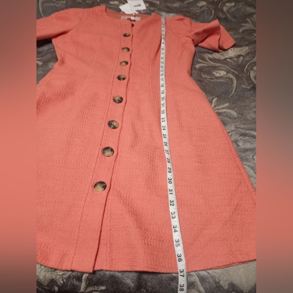 Gal Meets Glam Women S. 12.Tweed Button Front CoralSalmón. Short Sleeve Dress - Picture 14 of 15